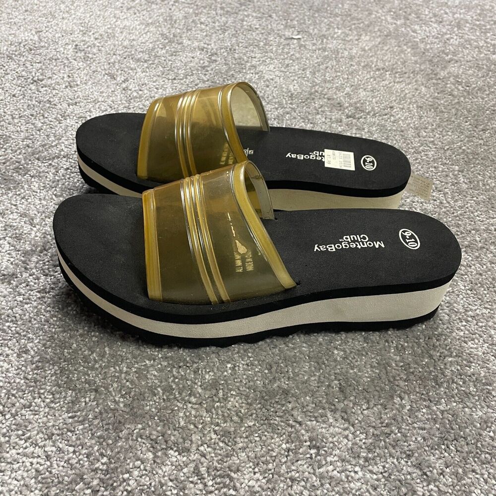 Montego Bay Club Foam Slides Sandals Womens 9 - 10 Black Soft Comfort Beach Pool